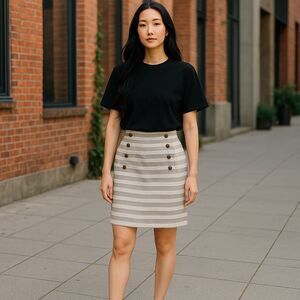 LOFT Petite Striped Sailor Skirt Gray Knee Length Size‎ 4P